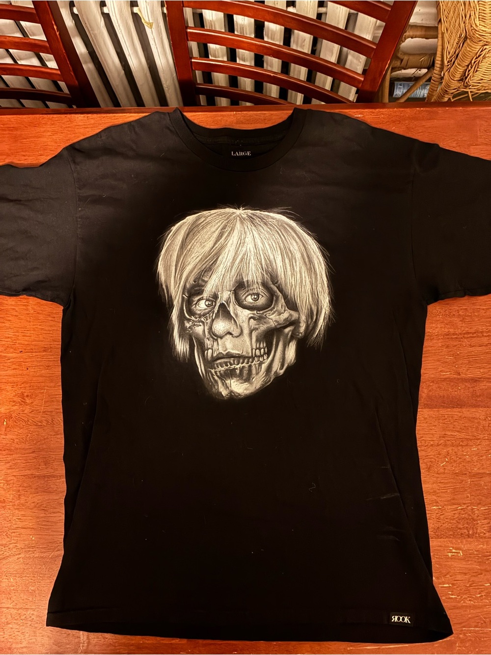 ROOK Andy Warhol Inspired Skull T Shirt Large Black Graphic Tee 21x29